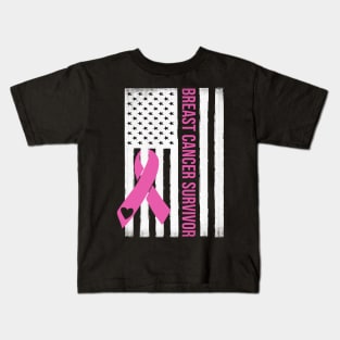 Breast Cancer Survivor USA Flag Breast Cancer Awareness Month Kids T-Shirt